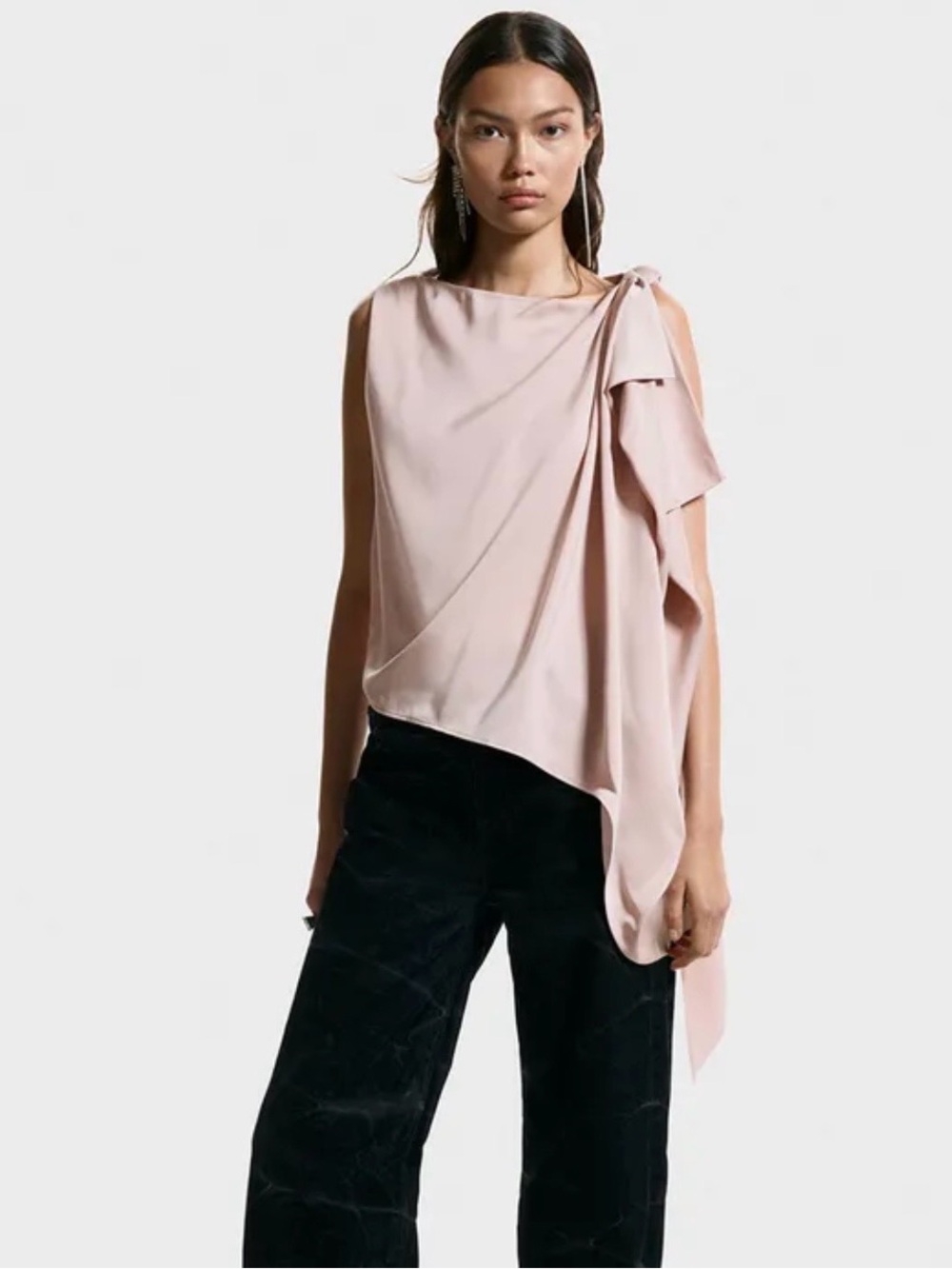 One-Shoulder Draped Dress in Blush Pink